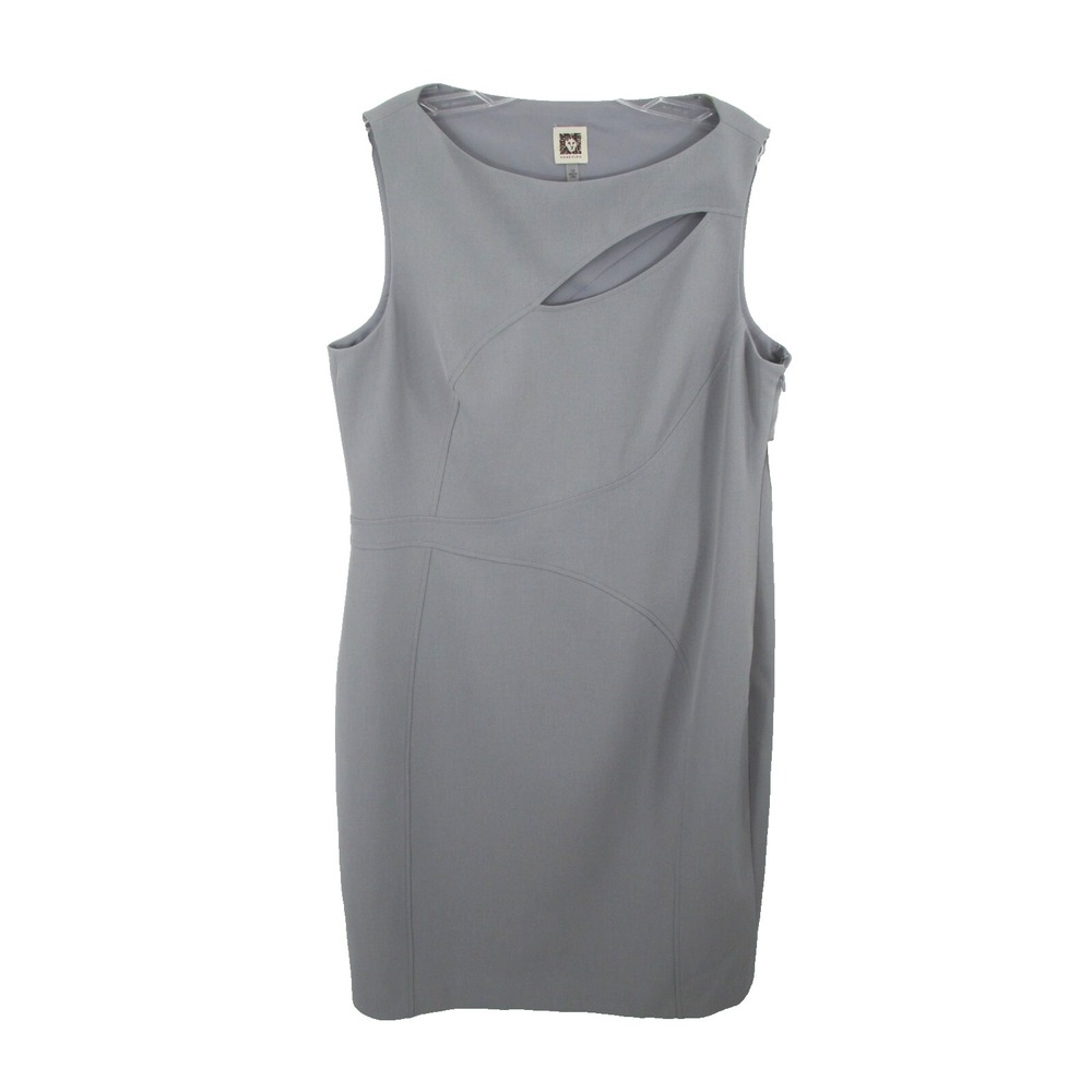 NWT ANNE KLEIN Midi Shift Dress Women 14 Gray Sleeveless Cut Out Side Zip Career